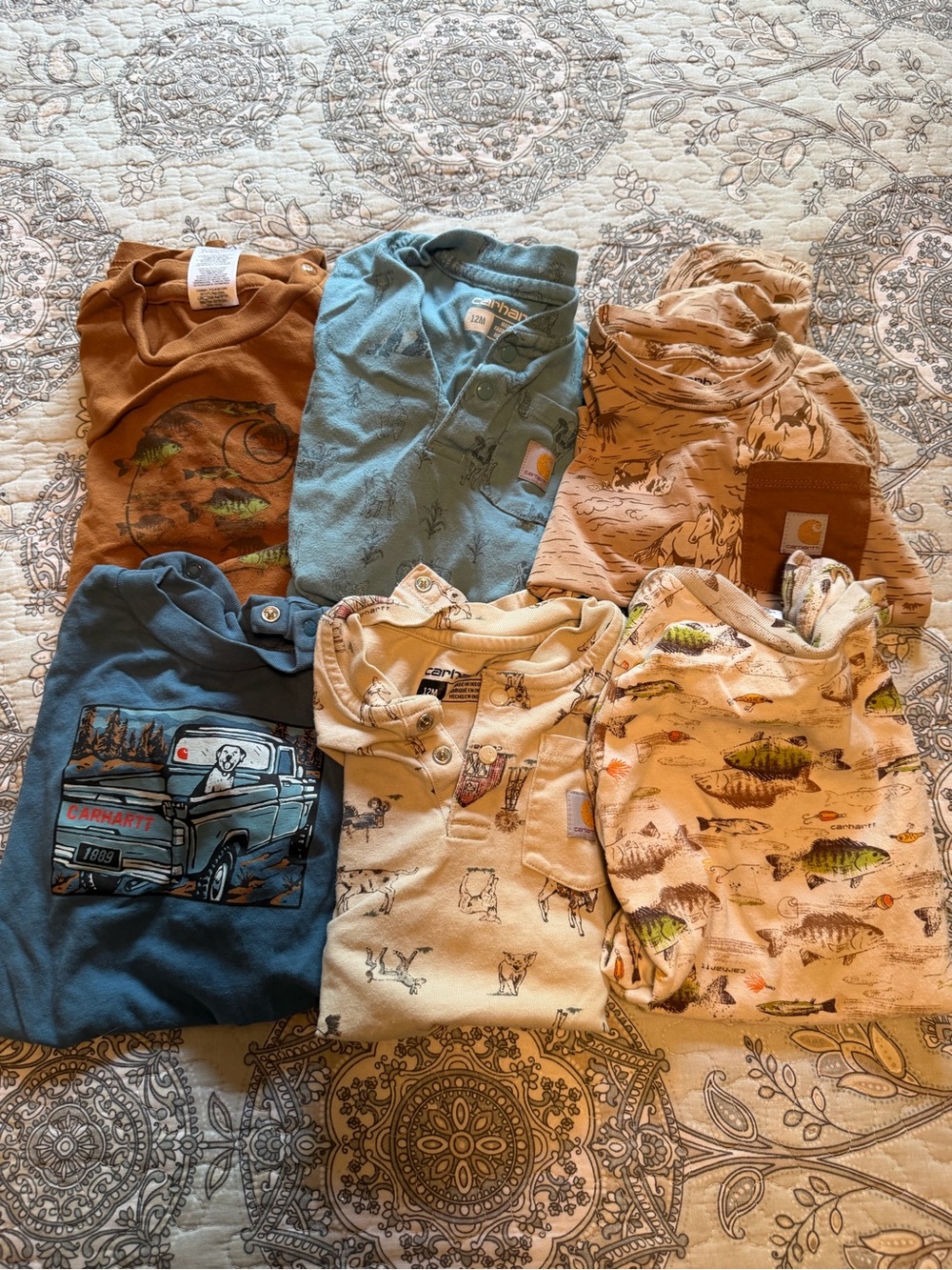 Carhartt Kids Mix of Brown, Blue, Tan & Cream One-Piece Bodysuits